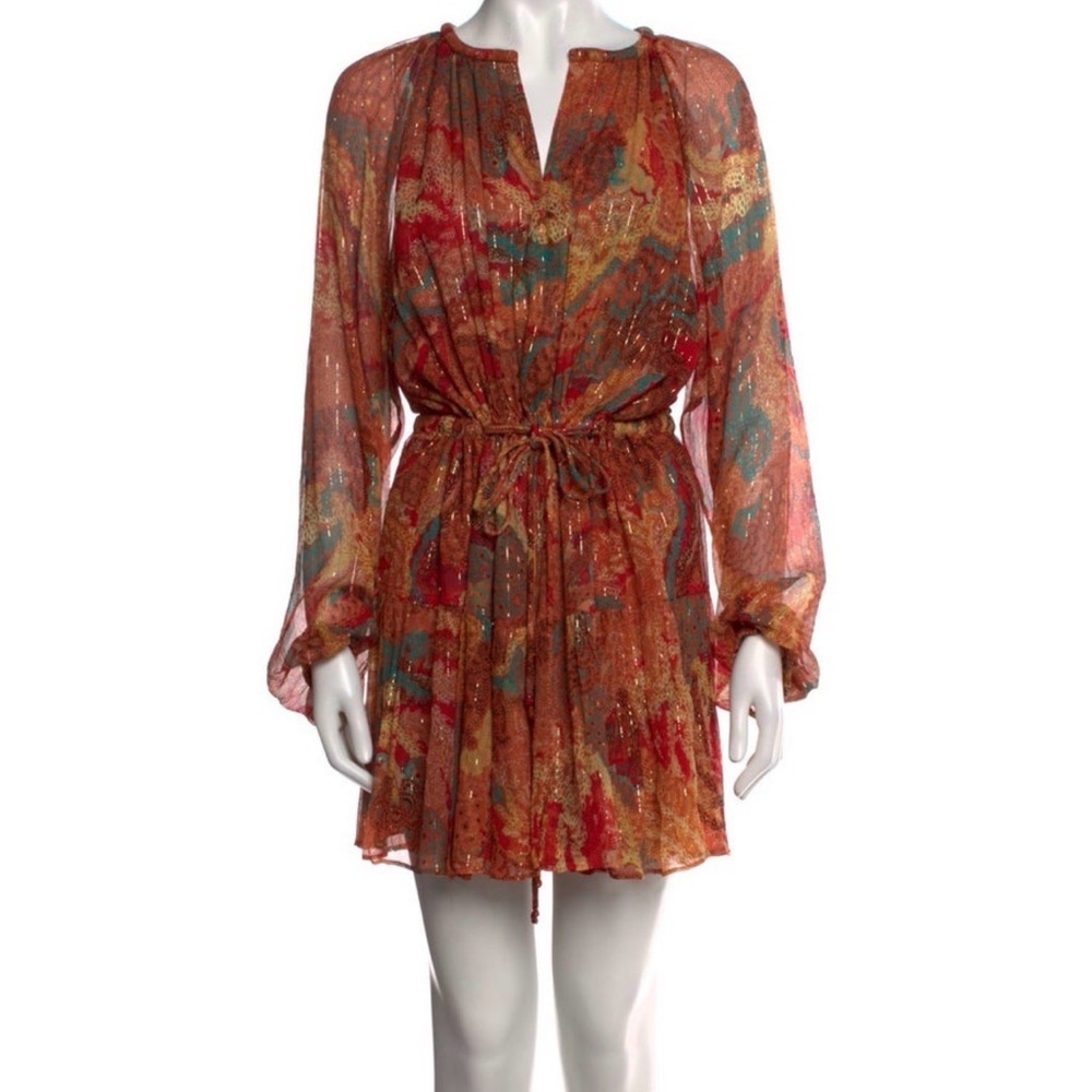 A.L.C. Red Mix Floral V-Neck Long Sleeve Mini Dress size 8 - Picture 2 of 7